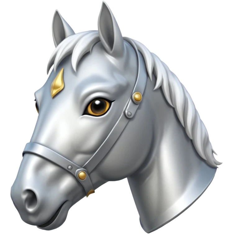 The face of a white realistic horse in armor emoji
