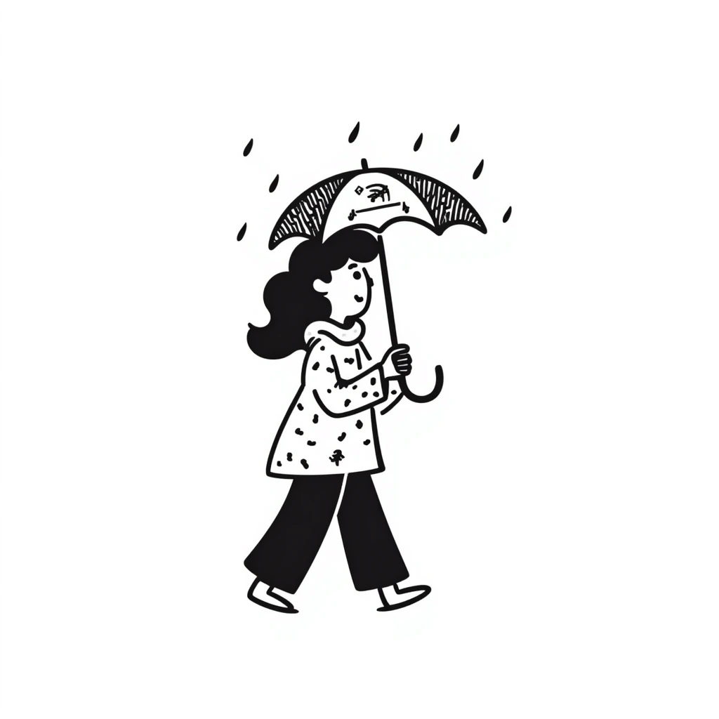 hand drawn spring rain shower with umbrella emoji