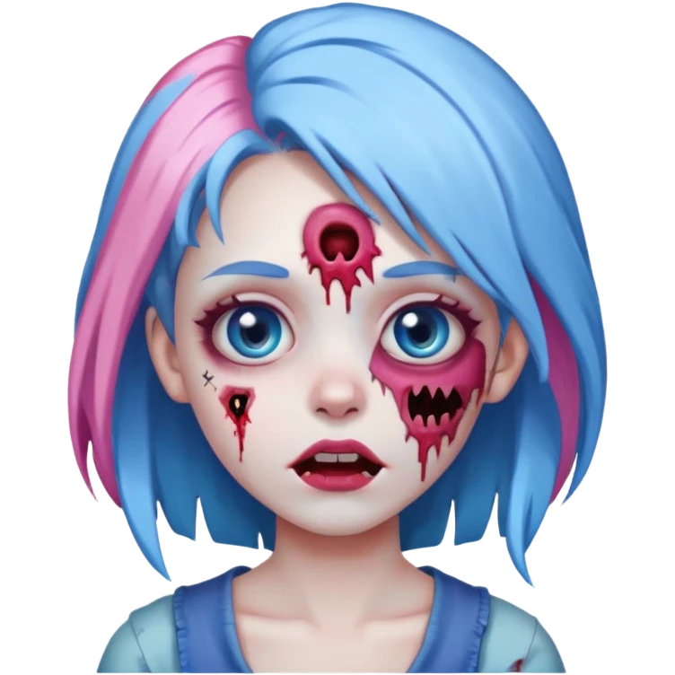 zombie girl with blue, pink, and white hair apple style emoji emoji