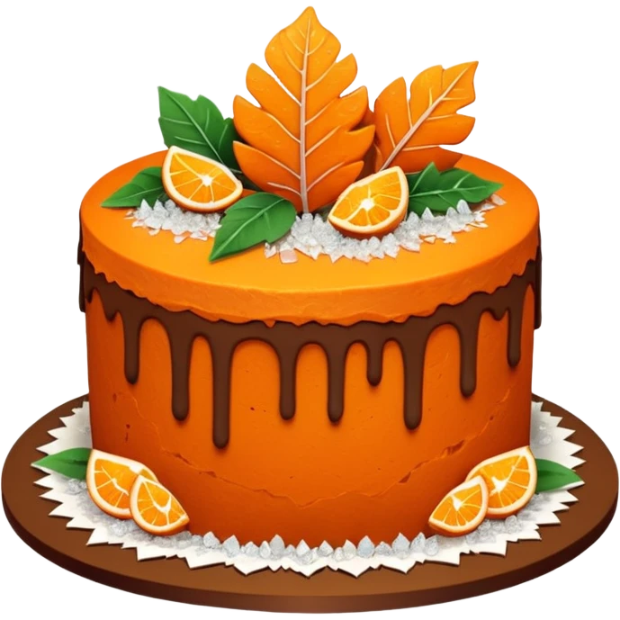 Two layer fall orange and brown cake adorned with overflowing raw crystals & leaves  emoji