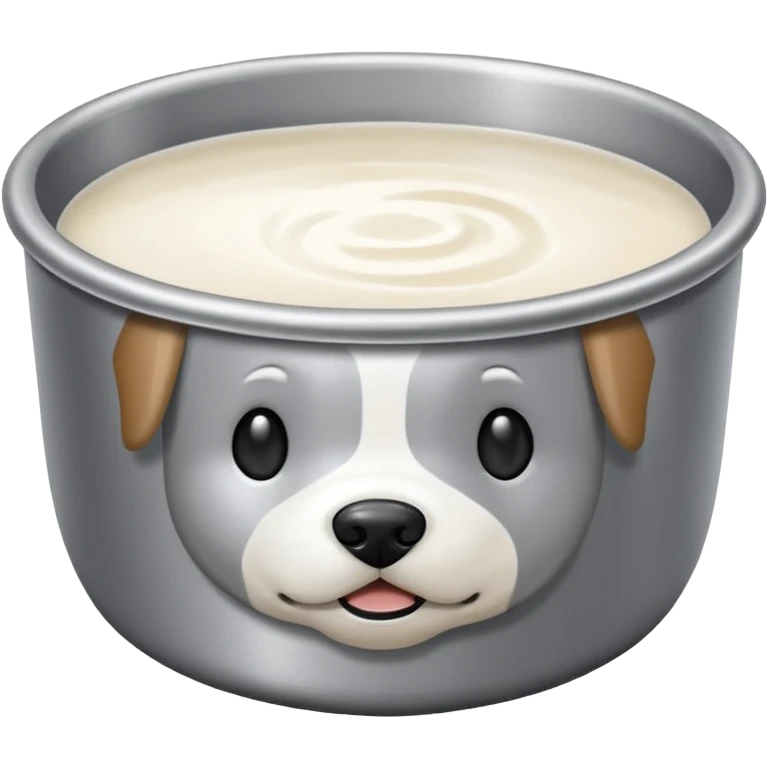 Sliver dog bowl emoji with only milk in it emoji