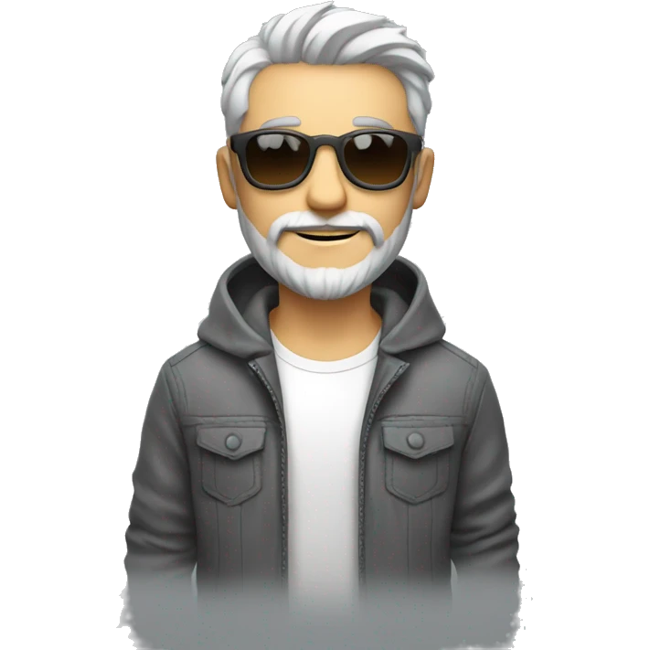 cool designer for the sun with gray short hair and beard, white skin and bear in his hands emoji