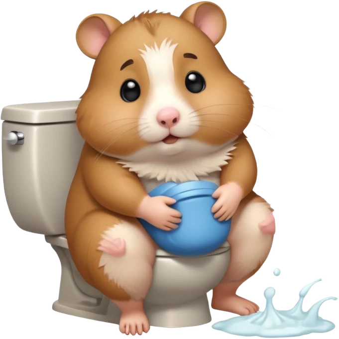 Cute chubby cartoon-style hamster sitting on toilet pooping looking as if he had an accident emoji