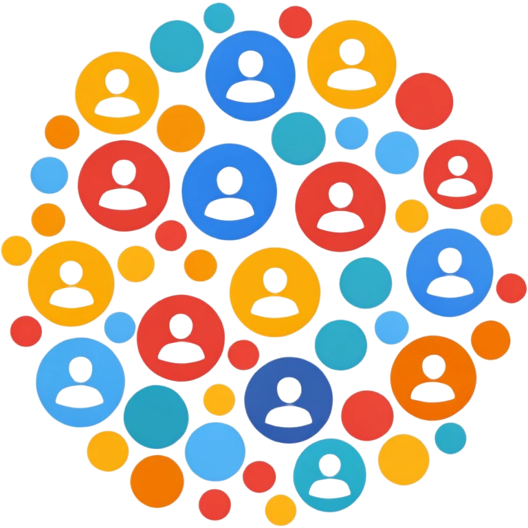 Make me an emoji for an app. The emoji is to highlight "social", "Real people", Reviews, trust, and brand recognition  - Should be circles in a flattened style emoji