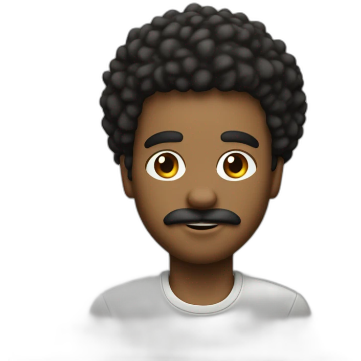 20 years black men with mini twisted afro and a small black moustache and goatee emoji