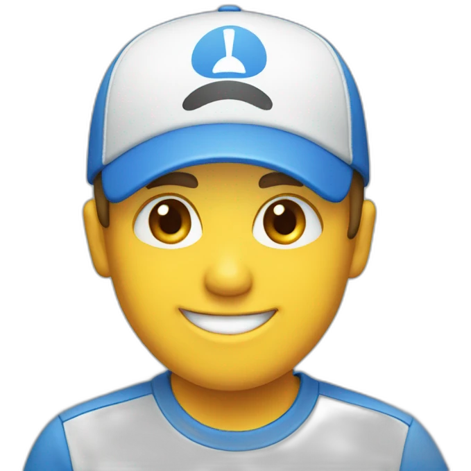 face smiling white cap blue shirt emoji