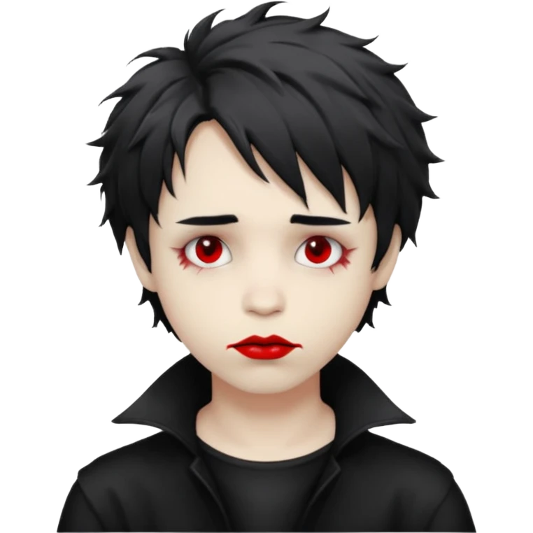 Happy pale Goth boy with shaggy hair, and messy, smudged, red, lipstick  emoji