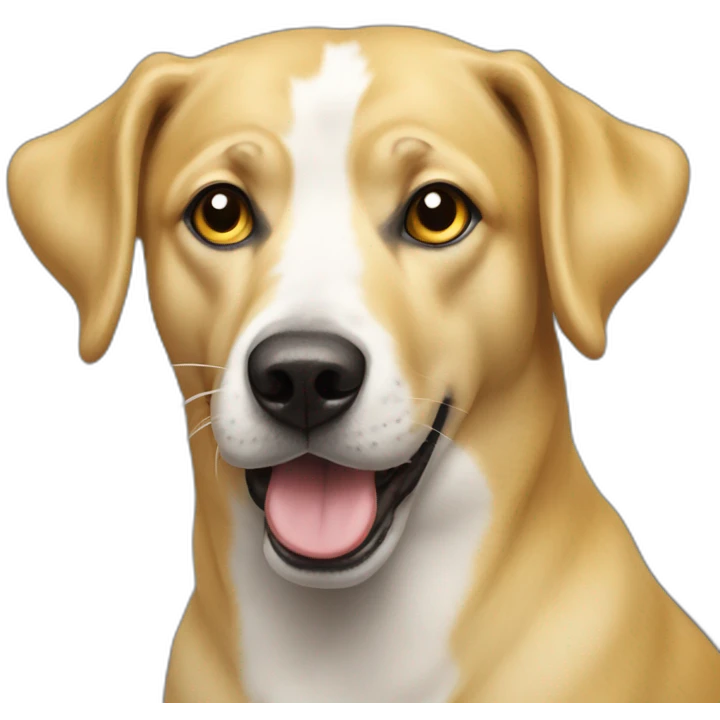 yellow cartonish pub dog with two big and black eyes with a white shine and some little teths out of this mouth emoji