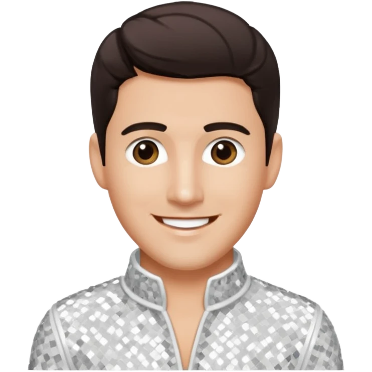 Jonathan Knight from NKOTB with dark brown hair, white sequin outfit emoji