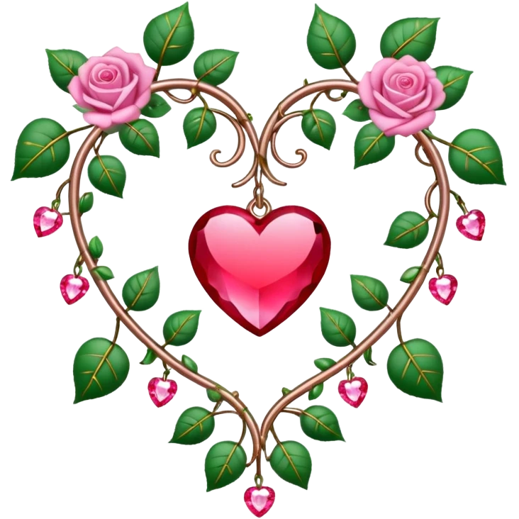 heart shape metal vine with pink-red roses border with crystals hanging  emoji