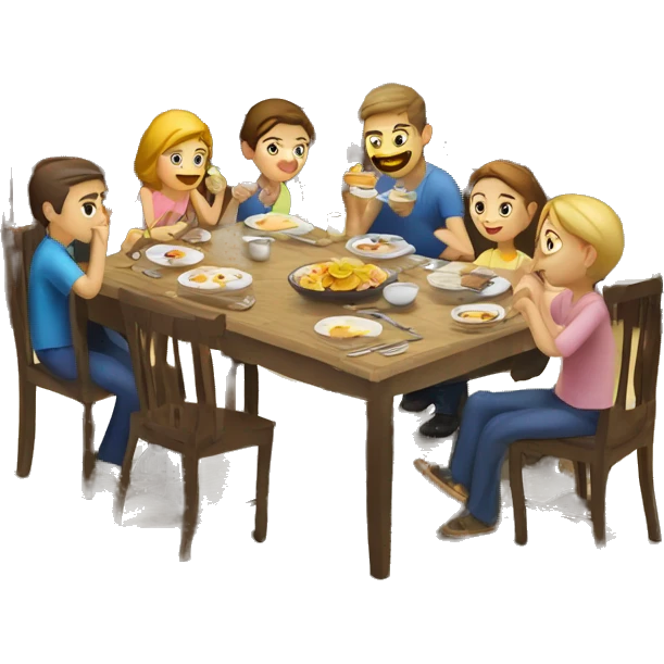 Caucasian family of 8 members eating breakfast at kitchen  emoji