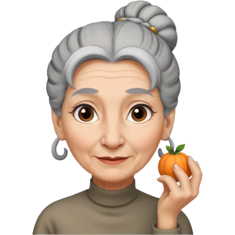 Old woman with long nose and gray hair in a bun emoji