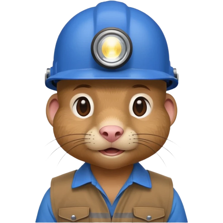 a mole rat, blue helmet, headlamp, BROWN worker cloth emoji