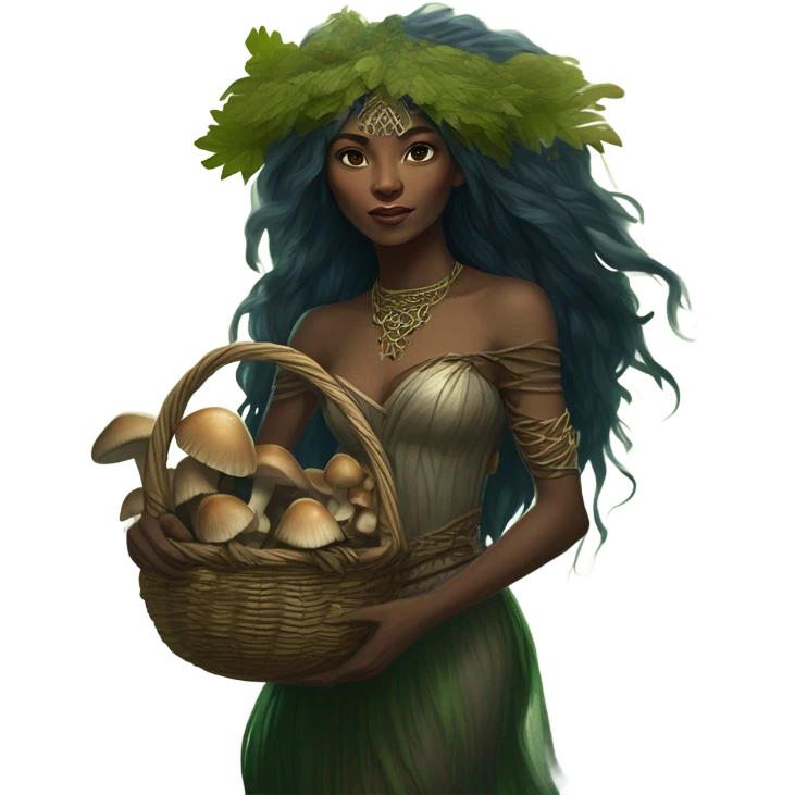the morrigan walking in the woods with wisdom about mushrooms emoji