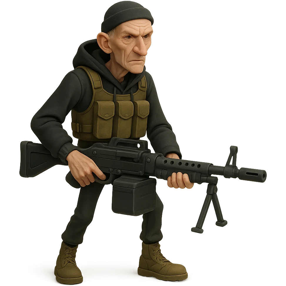 old skinny tough charismatic character from STALKER with a big machine gun emoji