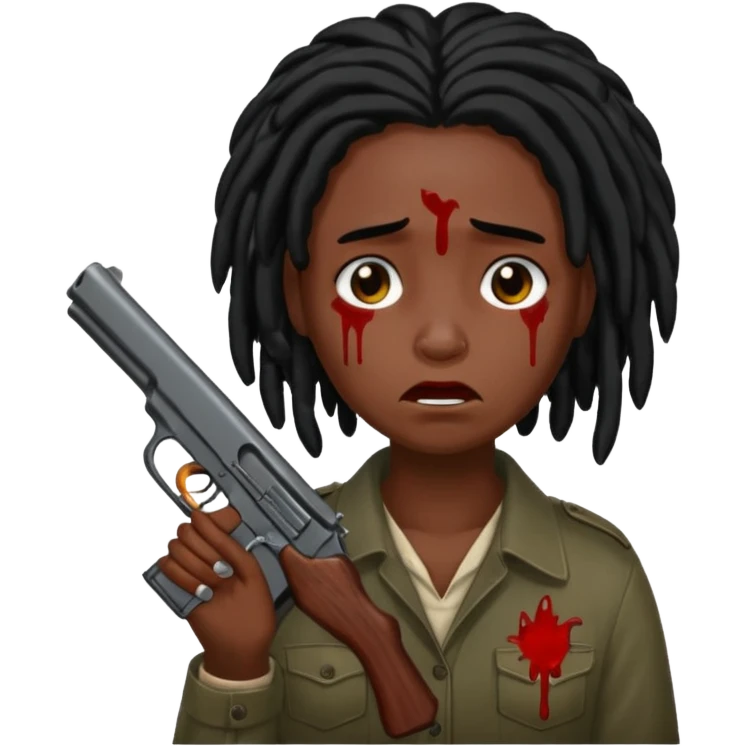 locs with black hair holding gun very darkskin crying blood emoji
