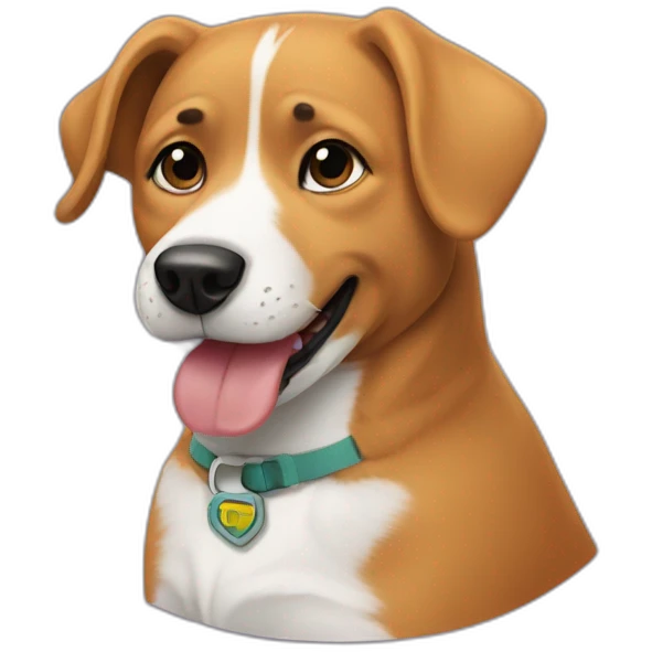 dog with t-shirt on with ry logo emoji