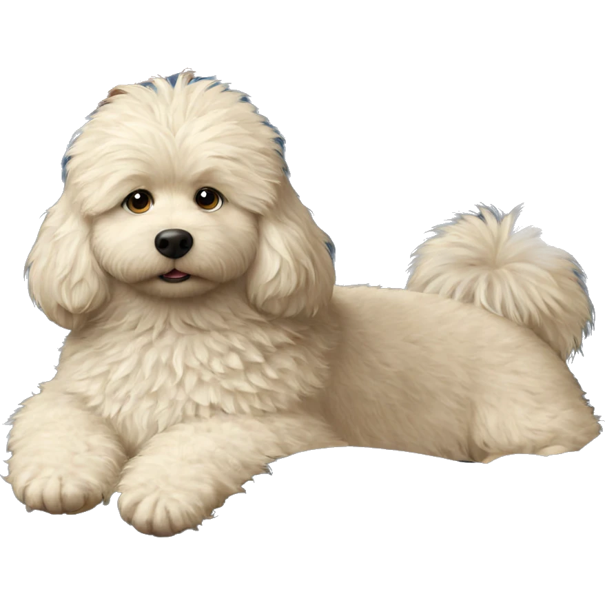 fluffy dog on couch indoors emoji