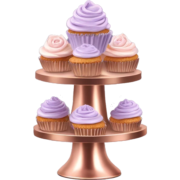 Realistic isolated rose gold layered Cupcake stand with lavender and rose gold macaroons on the stand. emoji