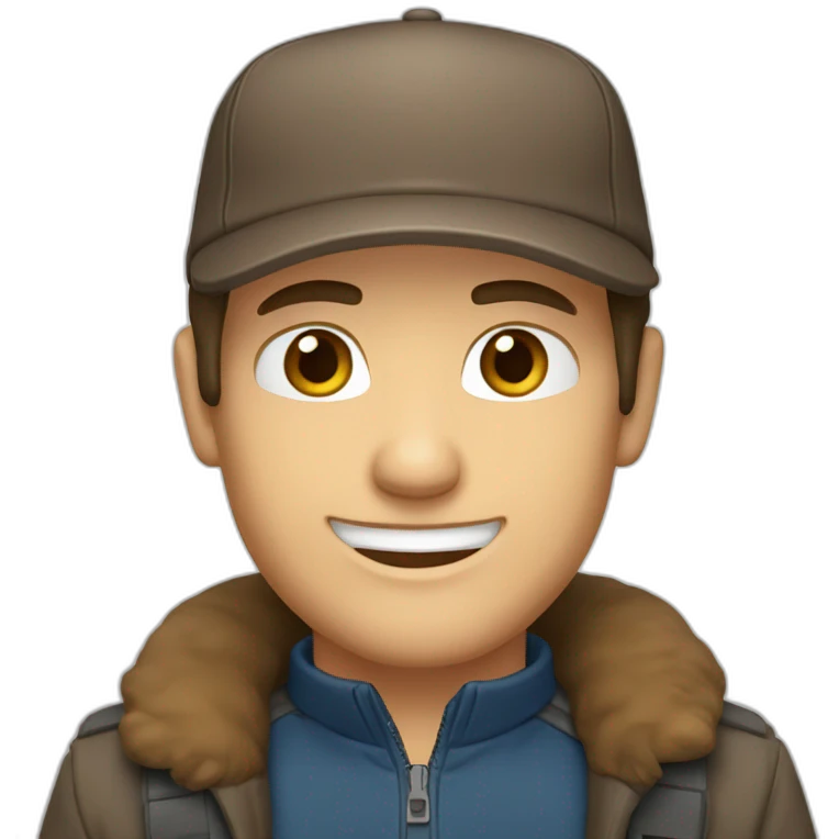 caucasian, male, brown hair, brown eyes, cap, smiling emoji