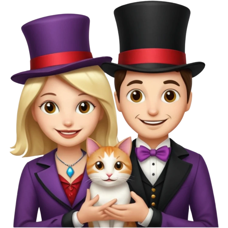 magician couple and their pet cat emoji
