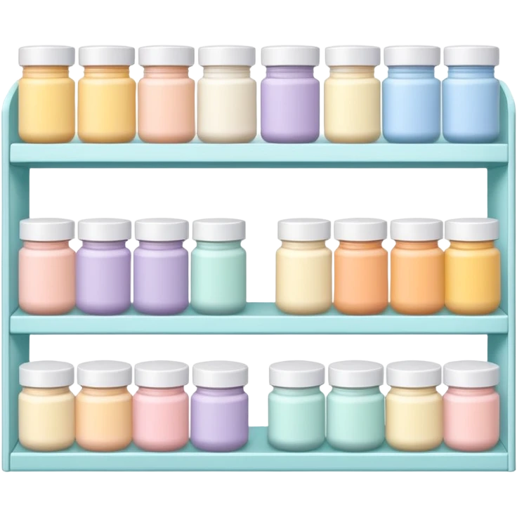 Japanese brand creams displayed on a storage shelf, arranged with horizontal variation and vertical consistency. emoji