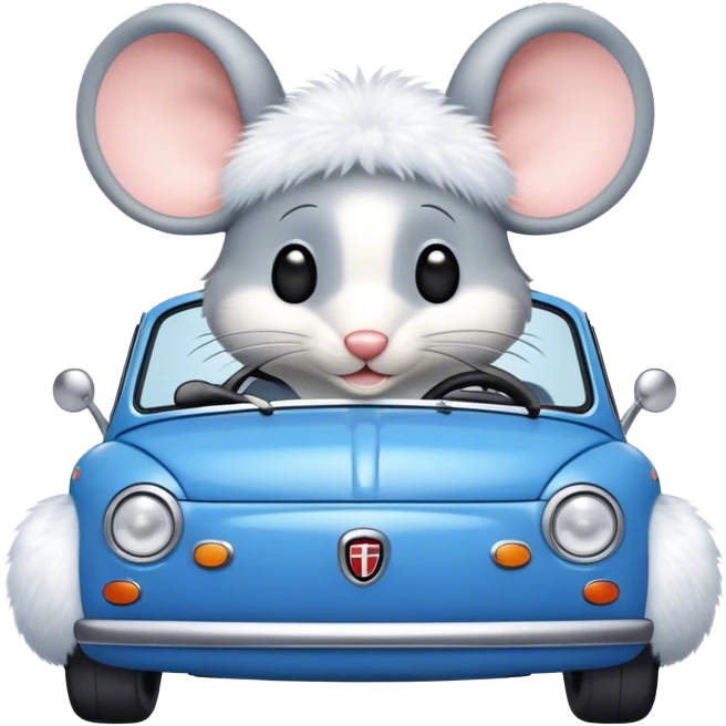sweet mouse driving a blue fiat emoji