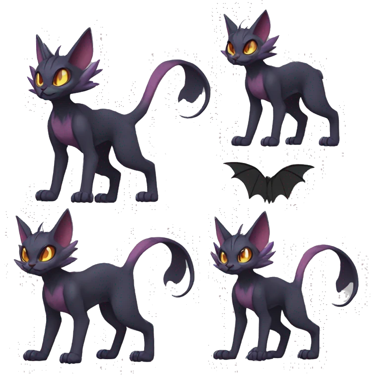 Black edgy Noivern-Litten-Sphynx-Lykoi-Caracal-cat-Fakemon full-body emoji