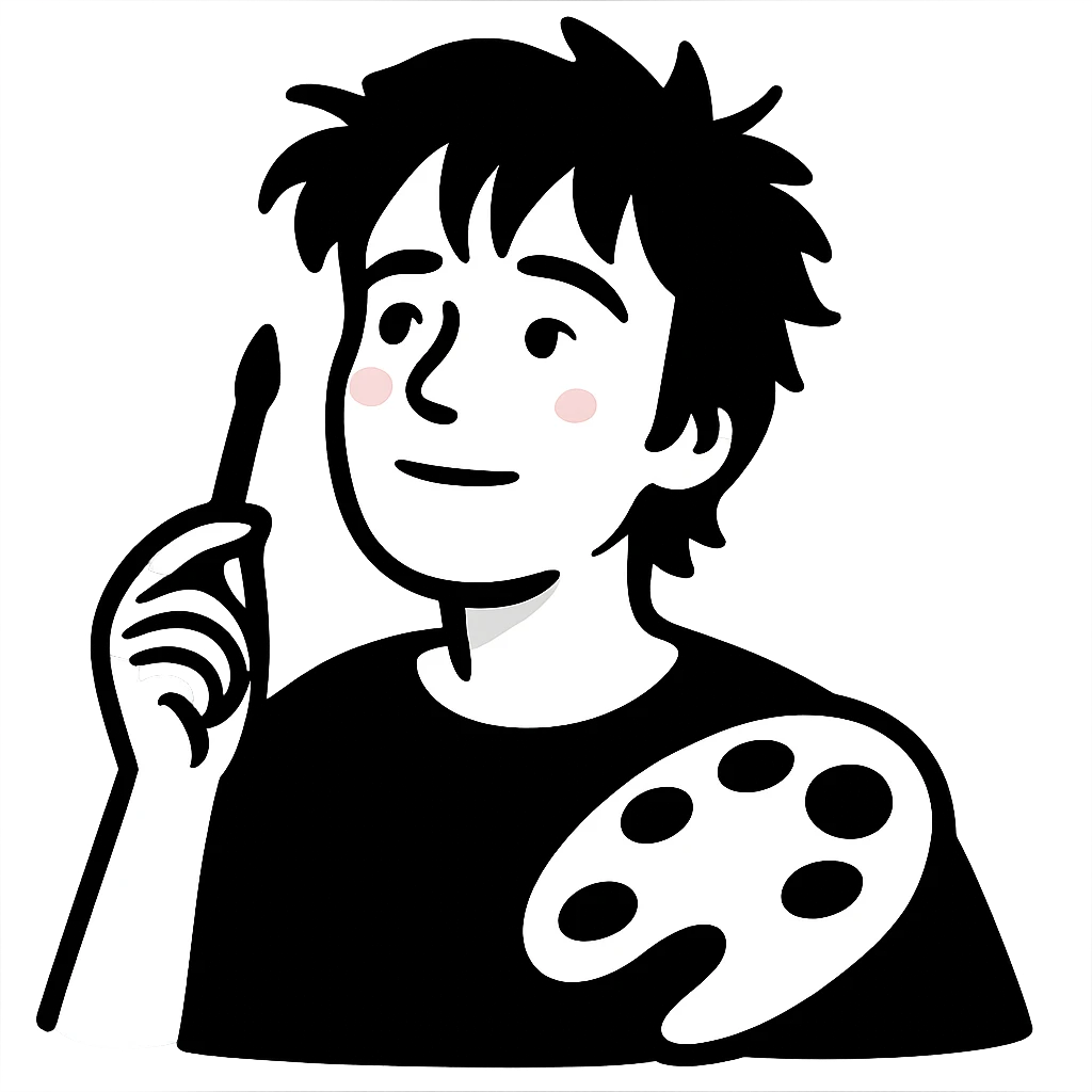 A creative artist character with slightly messy hair, an inspired expression, and a dreamy look emoji