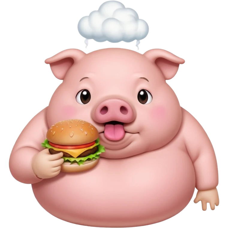 fat obese pig eating burger with fart cloud surrounding around it emoji