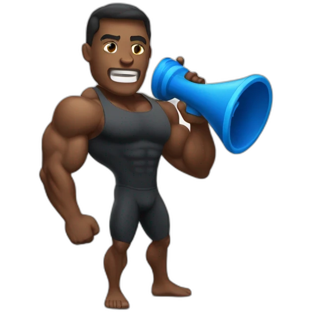 black bodybuilder with megaphone speaking emoji