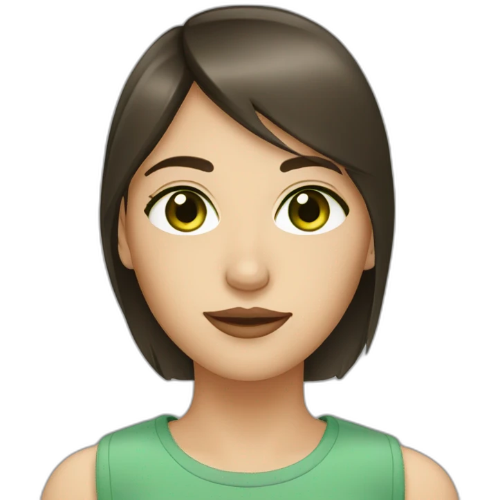 cocasian young adult woman with dark straight brown hair and olive green eyes emoji