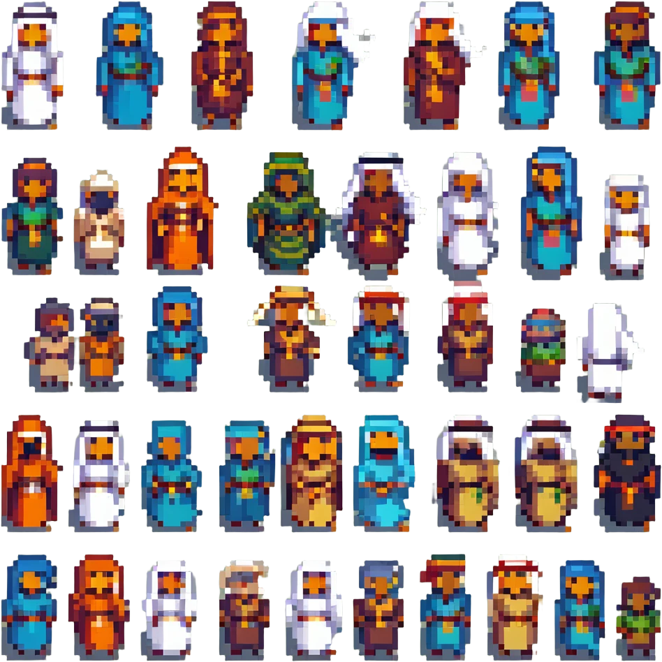 pixel art character in traditional Arabic attire, simple and expressive, retro game look emoji