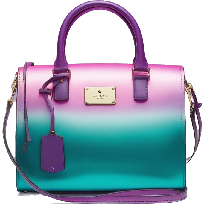 Realistic metallic teal purple pink ombre Kate Spade satchel purse without strap. emoji
