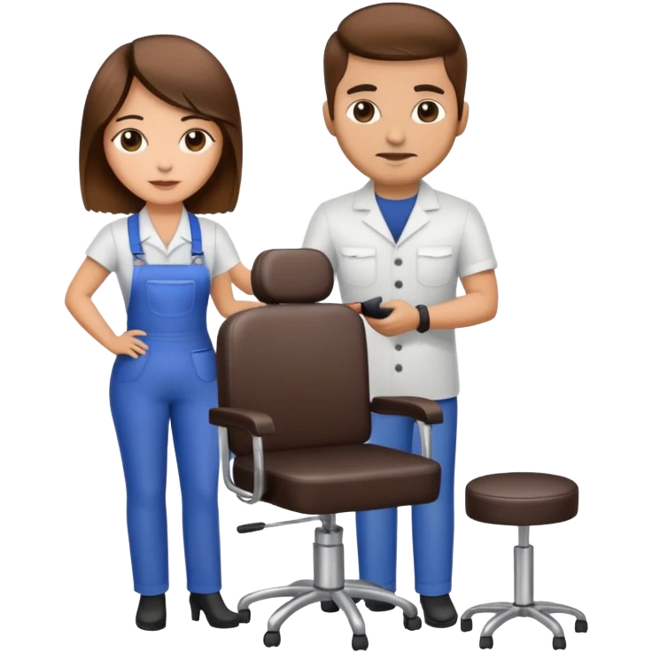 Hispanic hairstylist standing behind stylist chair emoji