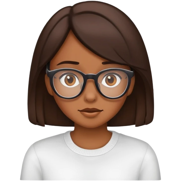 Brunette girl with brown glasses with a shy reaction  emoji
