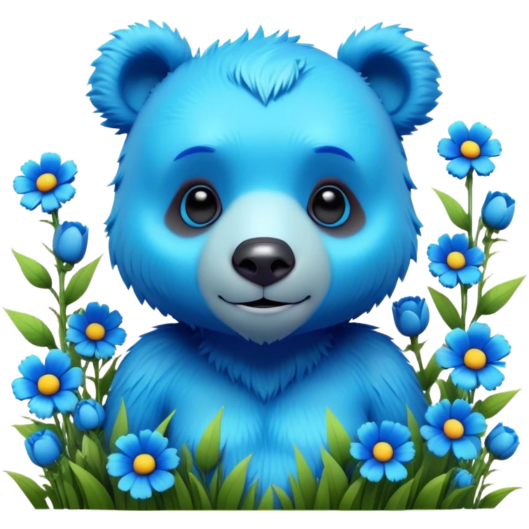 3D, adorable little Pixar style blue neon punk bear in a field of flowers, ultra detailed, each lash, eye, and strand of fur is shown in stunning detail as though captured in a timeless photograph, rich textures, visually rich, so lifelike it feels like it could leap off the page at any moment emoji