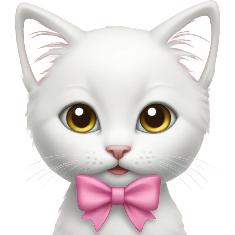 White kitten with pink bow emoji