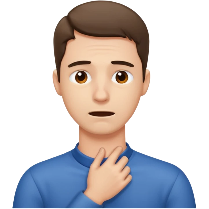 A man looking stressed holding the front of his neck  emoji