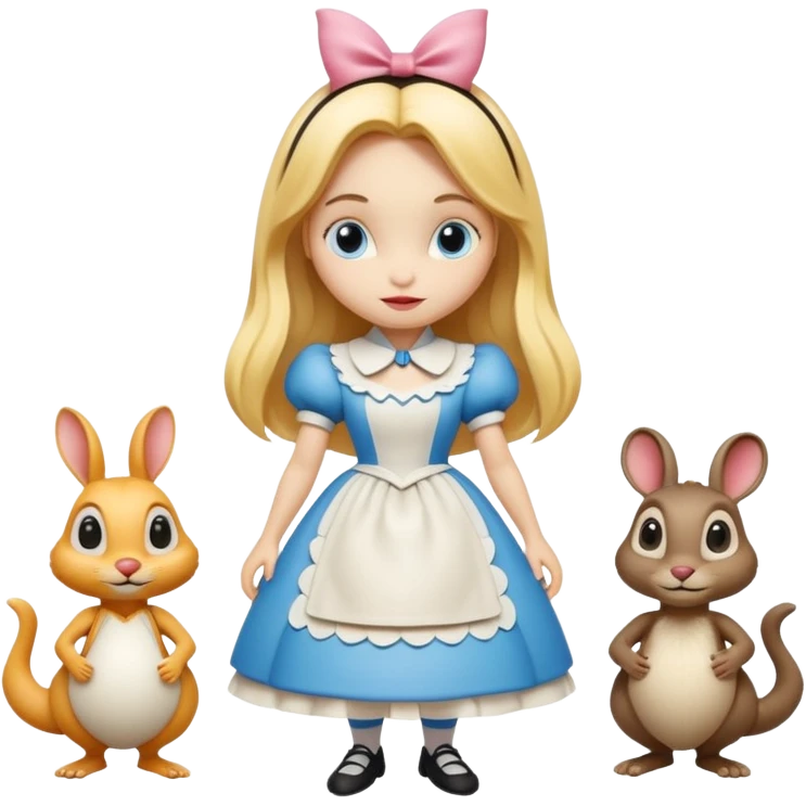 Isolated, detailed illustration of the most incredibly cute, modern style of disney's Alice in wonderland with anthropomorphic creatures
figurine imaginable, toy style. emoji