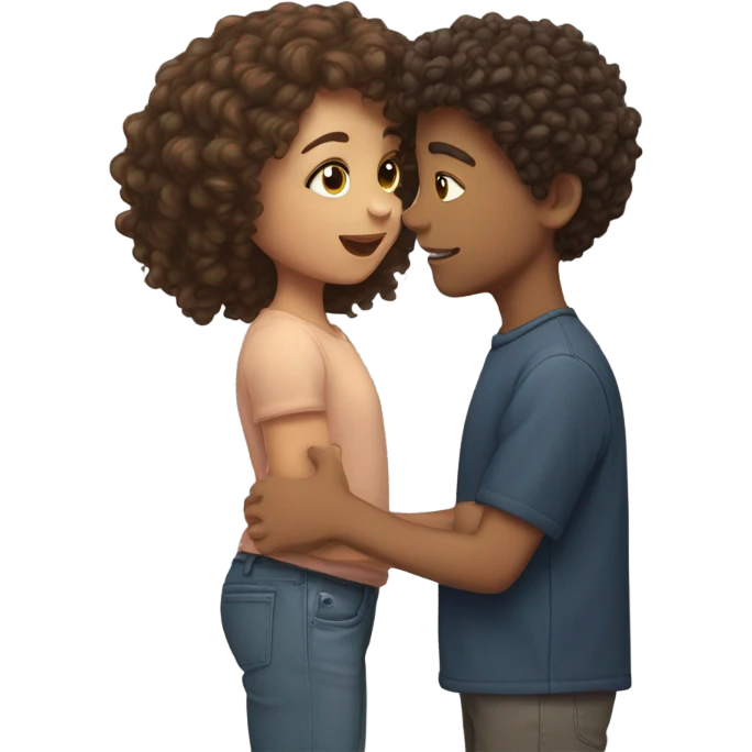 A lightskin boy with curly hair kissing a girl with brown straight hair  emoji