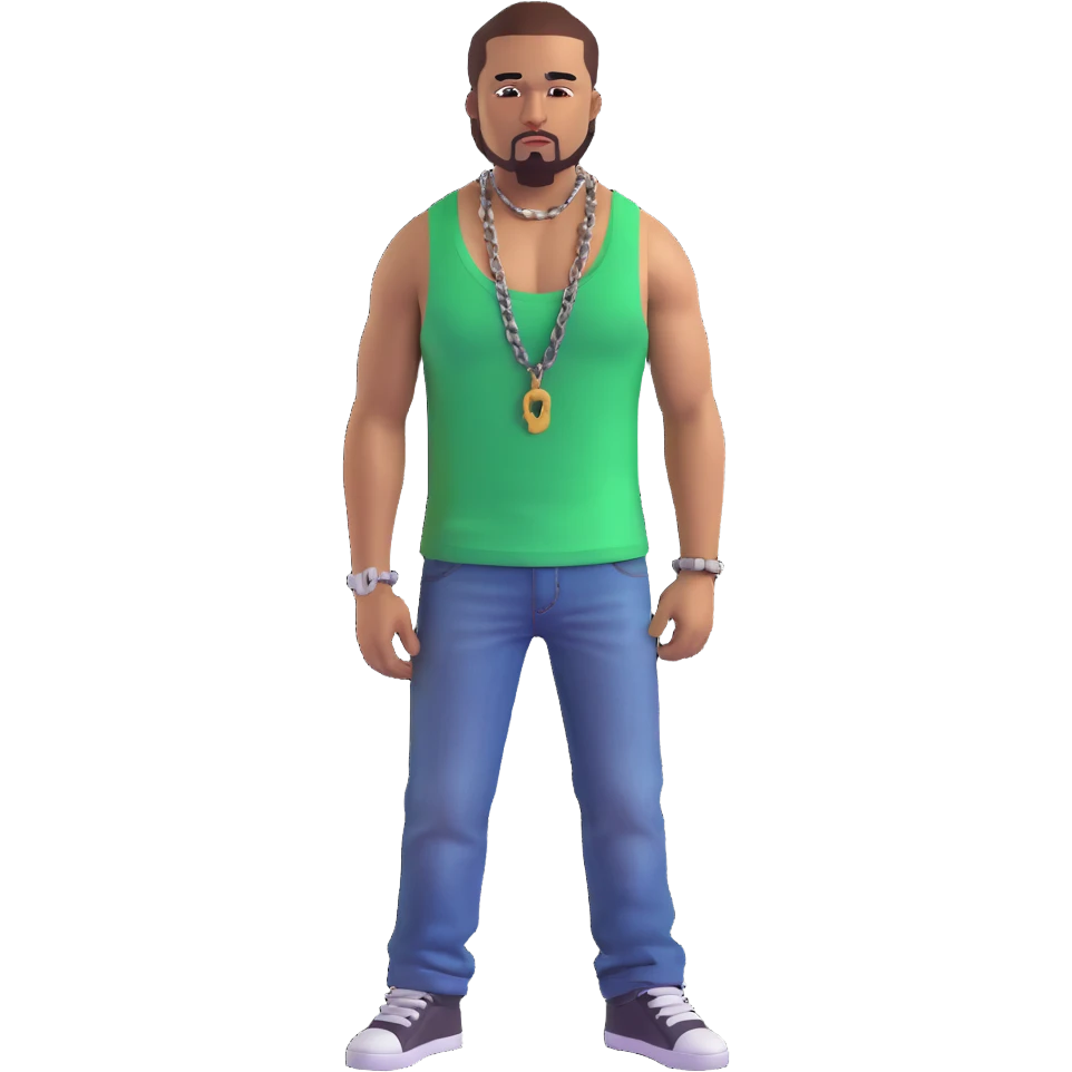 CJ from GTA San Andreas with his green tank top, jeans and chain necklace emoji
