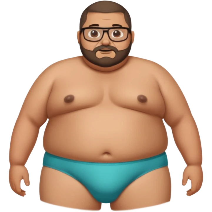 A morbidly obese, fat standing shirtless mexican guy in his underwear with a buzzcut, a beard, and glasses emoji