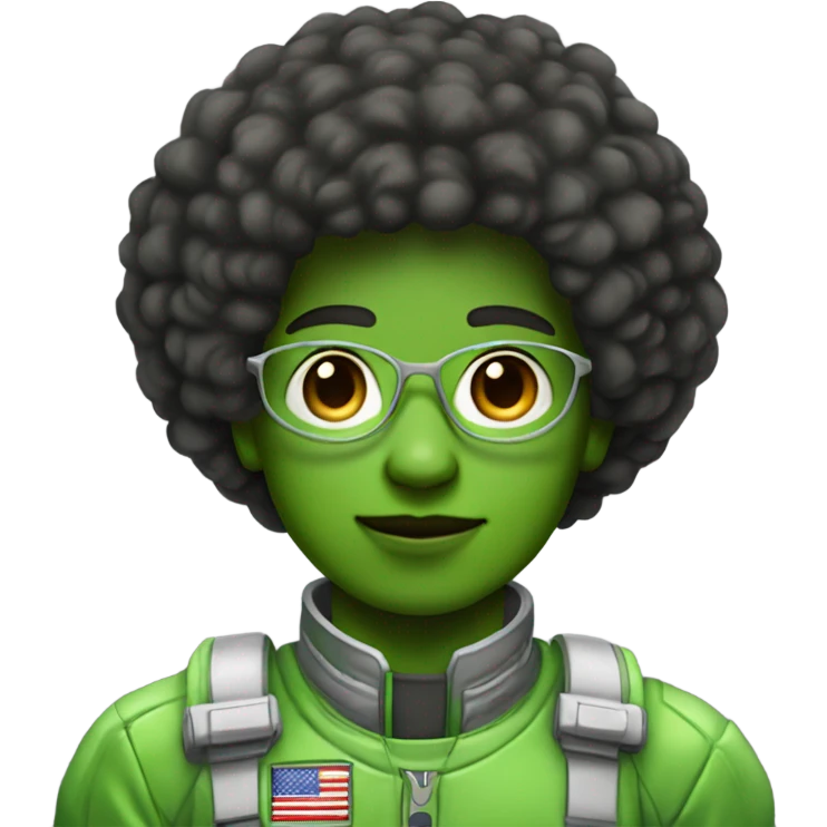 1 full-body Afro light-skinned skinned male teenager in a green space suit. emoji