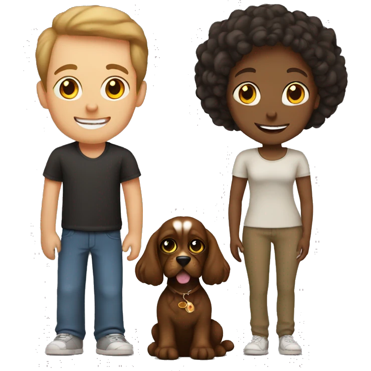 family: mim, dad, girl and cocker spaniel: black and brow emoji