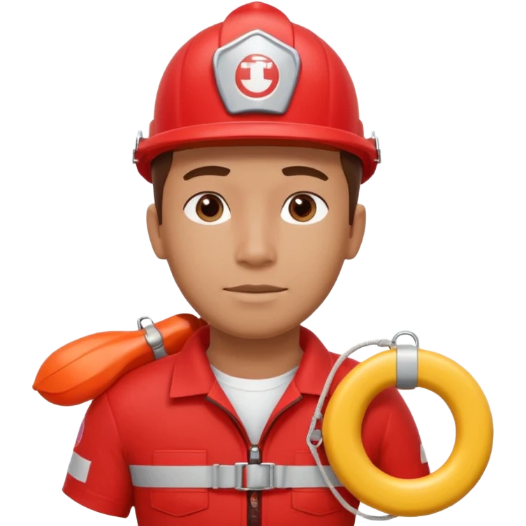 lifeguard portrait, head and shoulders only, wearing red lifeguard uniform, rescue whistle and buoy strap visible, confident alert expression, beach safety vibe, 3D cartoon, mobile game icon style, clean background, no text, no watermark
 emoji