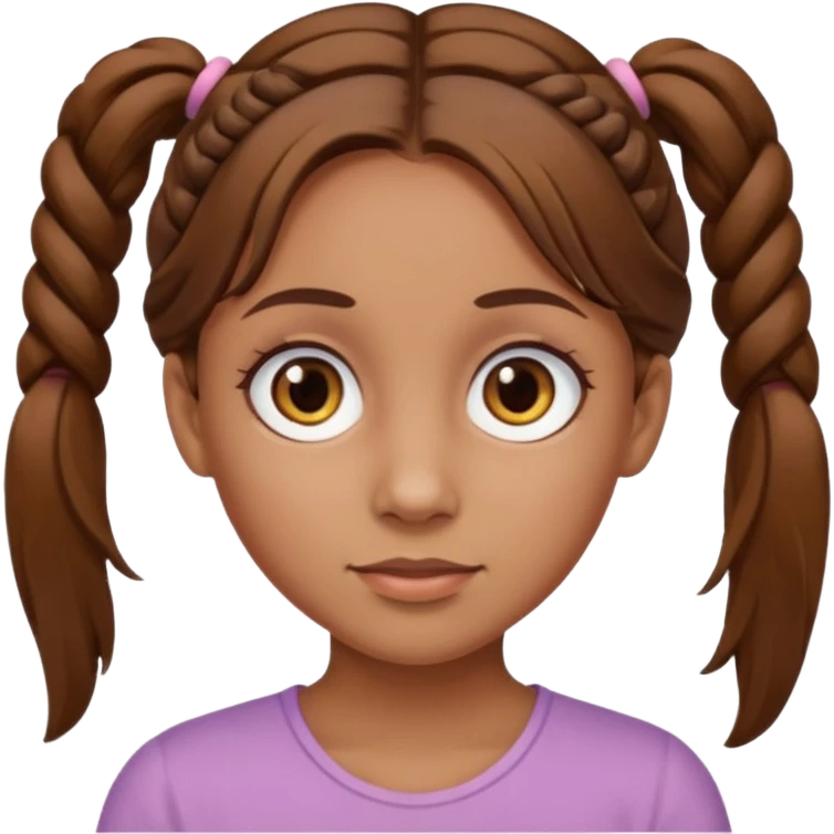 Tan skinned woman with brown hair in pigtails and hazel colored eyes. emoji