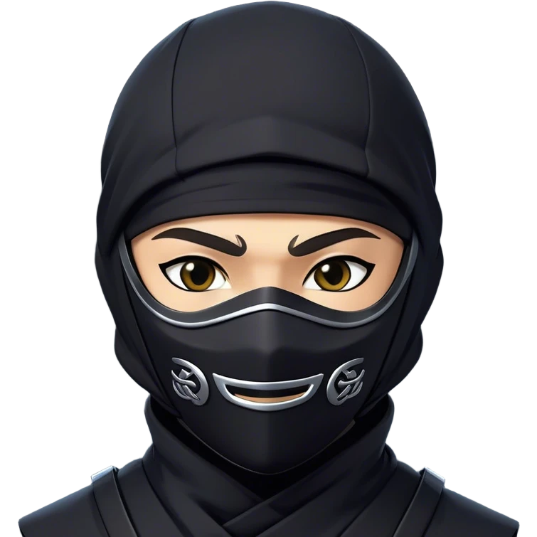 Clash of Clans aesthetic Playful Ninja Portrait Emoji, Head tilted with a sly, cheeky grin and twinkling eyes visible under a stylish mask, featuring a compact, nimble build in streamlined dark attire, his natural skin tone adding realism, Simplified yet irresistibly charming features, highly detailed, glowing with a warm, mysterious glow, high shine, spirited and lively, stylized with a touch of whimsical stealth, soft glowing outline, capturing the essence of a playful ninja exuding friendly covert energy! emoji