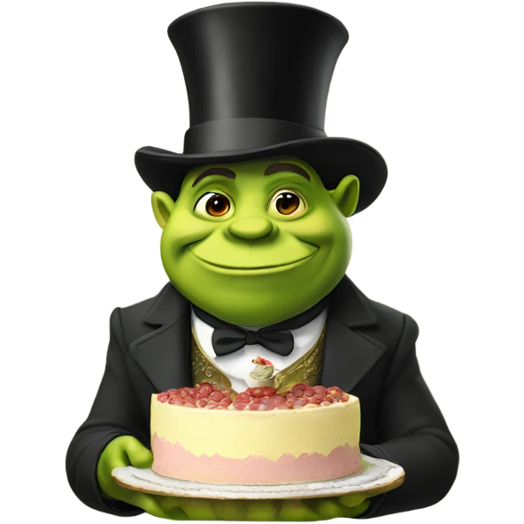 Shreck eating cake with a top hat on emoji