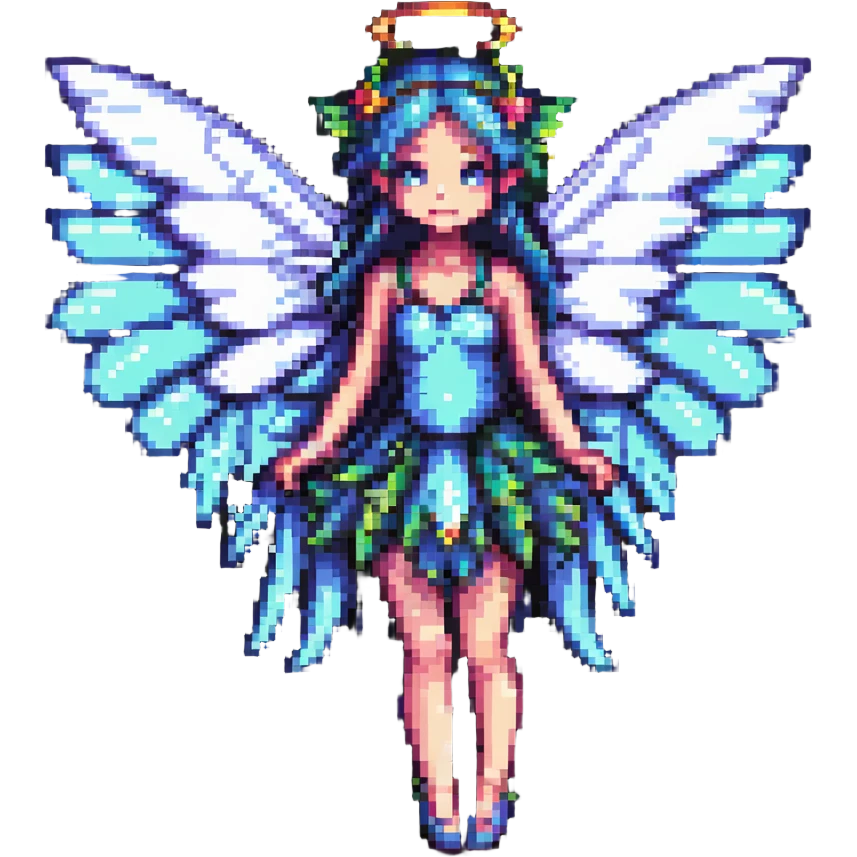 pixel art fairy with large wings, whimsical and bright emoji